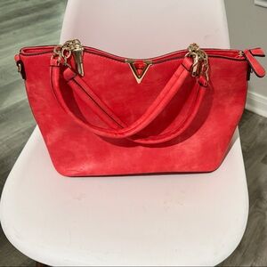VIETA Fashion Red Shoulder Bag with Gold Hardware